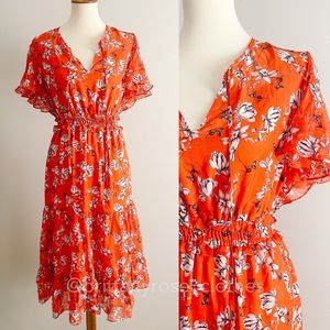 Shoshanna Orange Floral Midi Dress